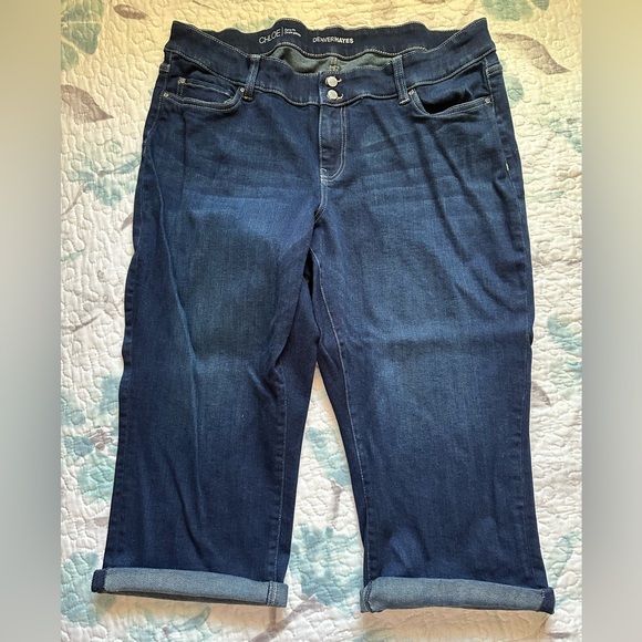 Denver Hayes cropped jeans 18 EUC dark blue soft stretchy mid rise straight leg - Picture 2 of 9